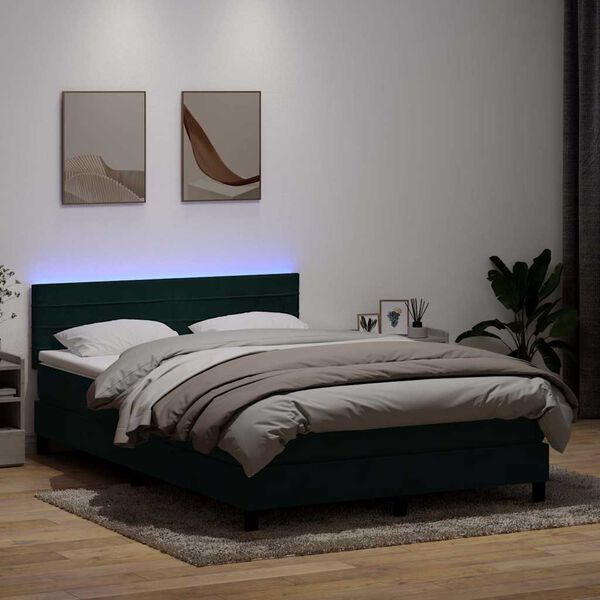 vidaXL Boxspringbett mit Matratze & LED Dunkelgr&uuml;n 140x210 cm Samt