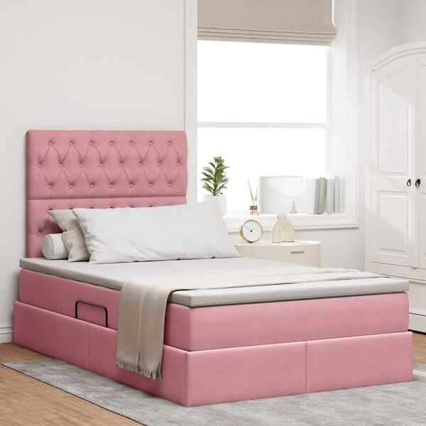 vidaXL Bett mit Stauraum und LED mit Matratze Rosa 120 x 200 cm Samt