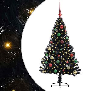 vidaXL K&uuml;nstlicher vorbeleuchteter Weihnachtsbaum Schwarz 150 cm PVC