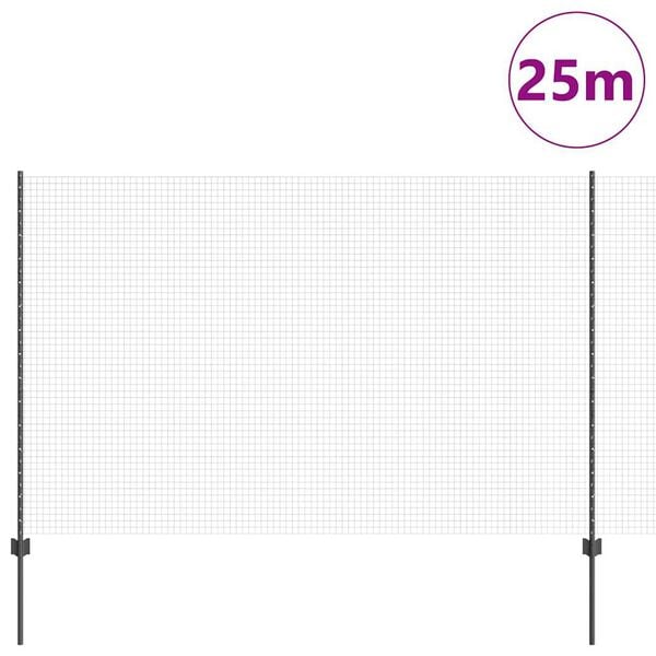 vidaXL Zaun mit Pfosten Grau 1,5 x 25 m Stahl