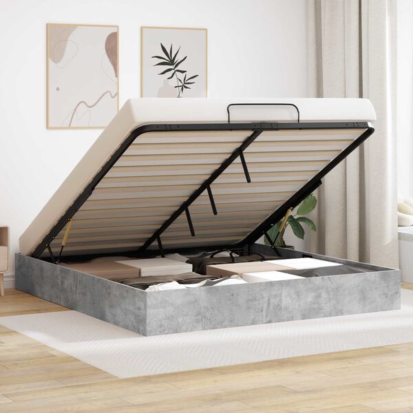 vidaXL Ottoman Bettgestell Betongrau 160 x 200 cm Holzwerkstoff