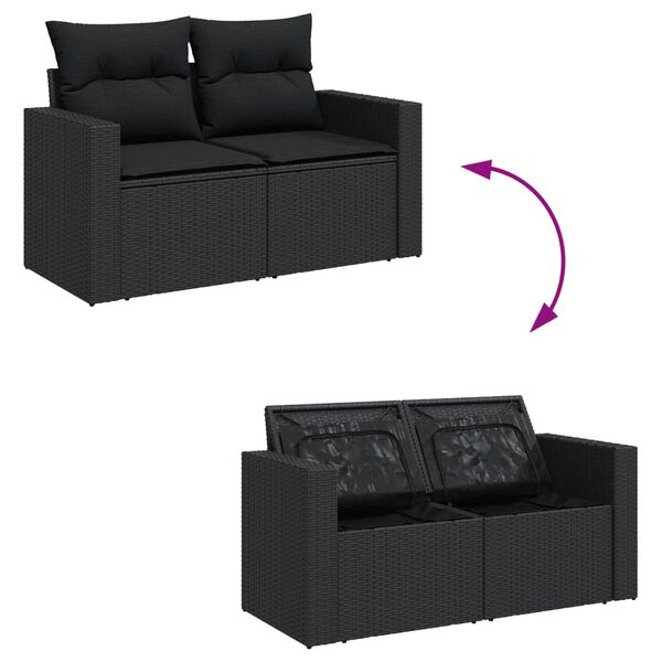 vidaXL 5-tlg. Garten-Sofagarnitur mit Kissen Schwarz Poly Rattan
