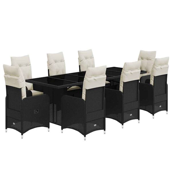 vidaXL 9-tlg. Garten-Bistro-Set mit Kissen Schwarz Poly Rattan