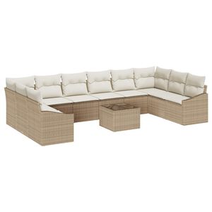 vidaXL Gartensofa-set mit Speicher Beige und Creme Poly-Rattan