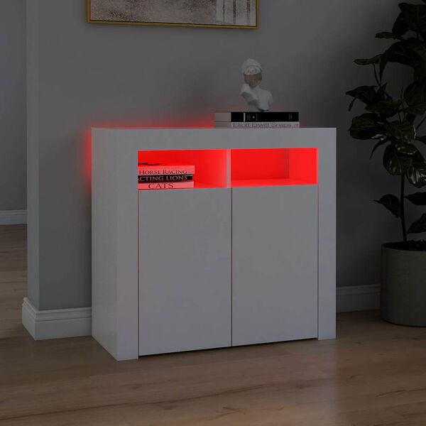 vidaXL Sideboard mit LED-Leuchten Wei&szlig; 80x35x75 cm