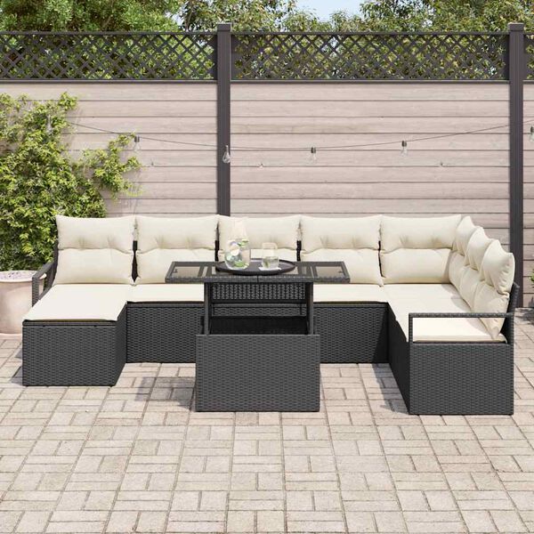 vidaXL Garten-Sofa-Set mit Kissen 9 pcs Schwarz und Creme