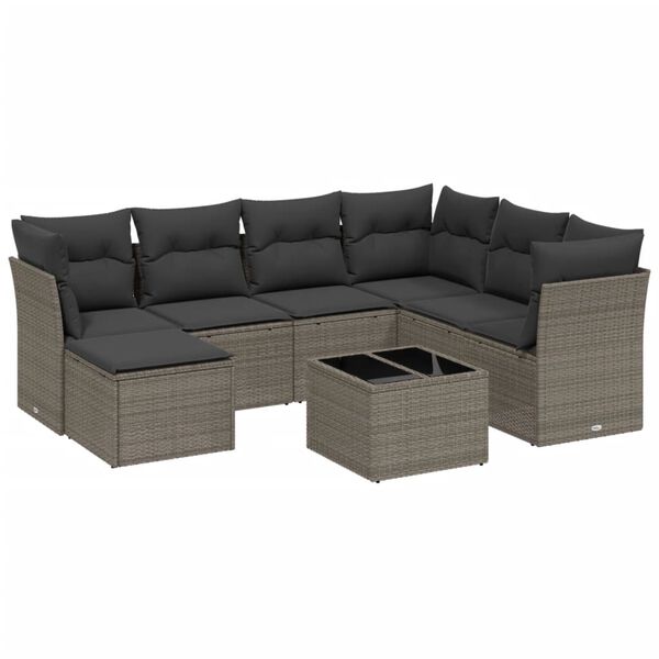 vidaXL 8-tlg. Garten-Sofagarnitur mit Kissen Hellgrau Poly Rattan