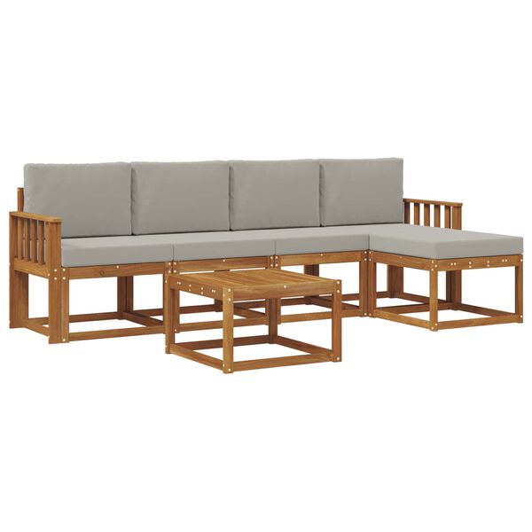 vidaXL Outdoor-Sofagarnitur mit Kissen 6 pcs Nat&uuml;rlich und Hellgrau