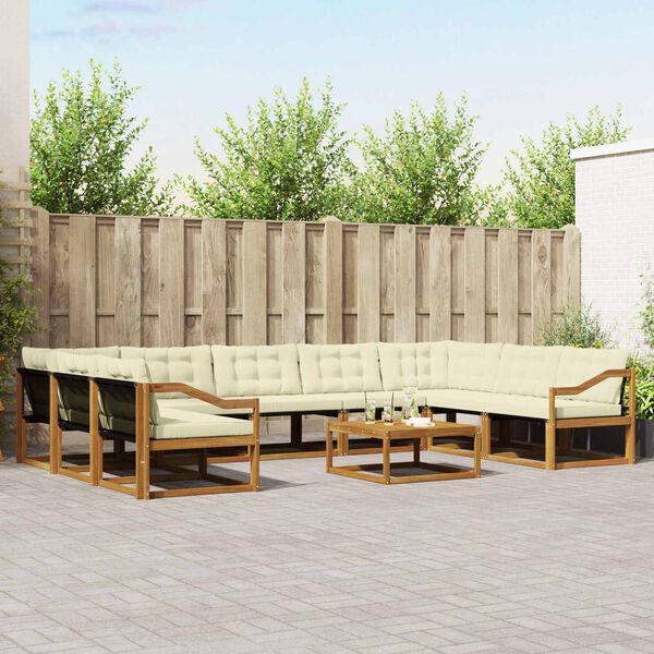 vidaXL Outdoor-Sofagarnitur mit Kissen 10 pcs Natur und Creme