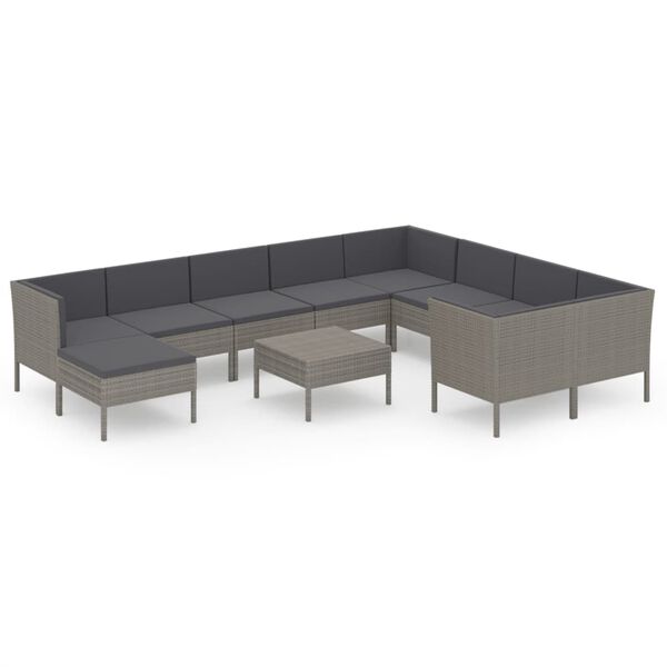 vidaXL 11-tlg. Garten-Lounge-Set mit Auflagen Poly Rattan Grau