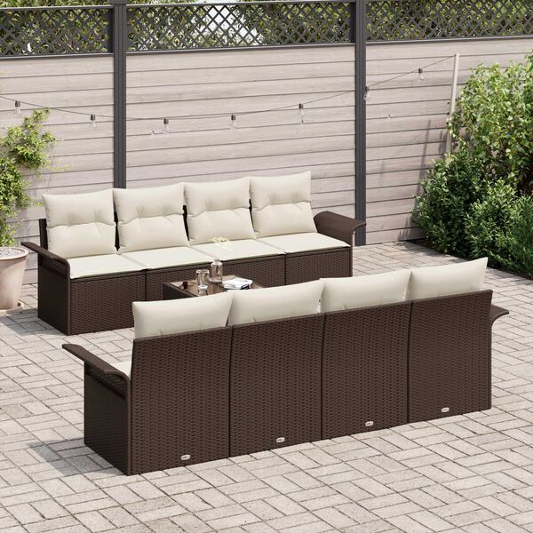 vidaXL Garten-Sofa-Set mit Kissen mit Speicher 9 pcs Braun und Creme
