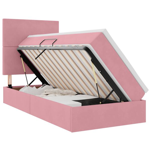 vidaXL Bett mit Stauraum und LED mit Matratze Rosa 90 x 190 cm Samt
