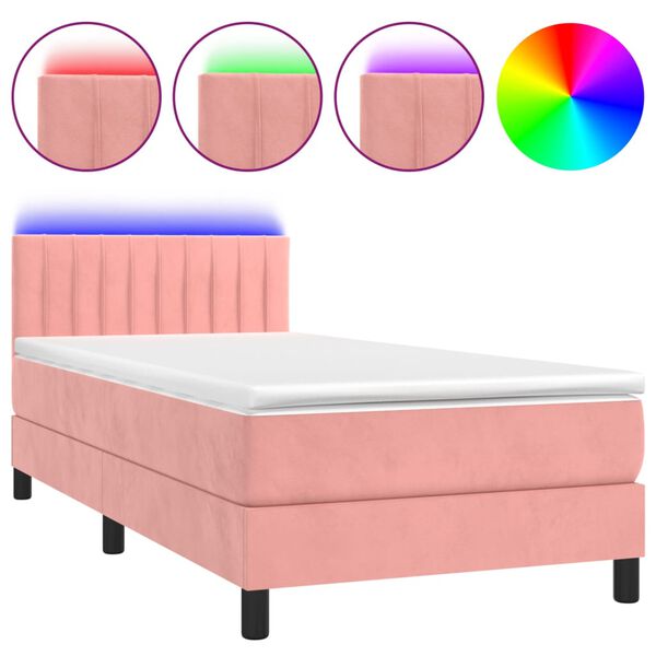 vidaXL Boxspringbett mit Matratze & LED Rosa 90x200 cm Samt