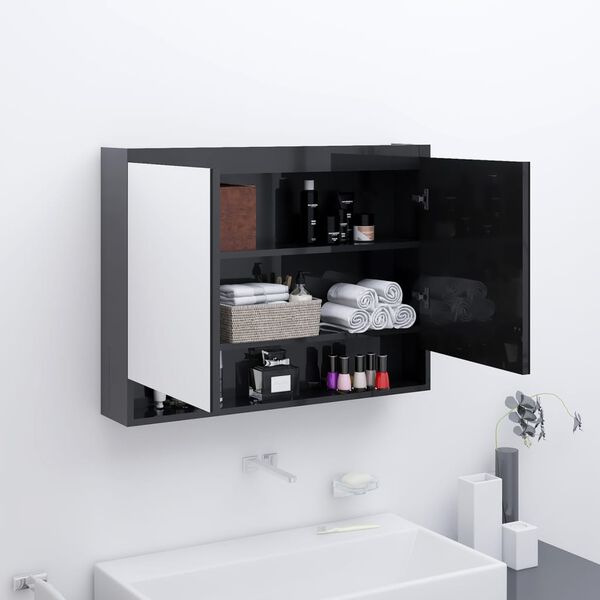 vidaXL Spiegelschrank f&uuml;rs Bad 80x15x60 cm Gl&auml;nzend Schwarz