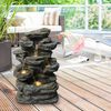 HEISSNER Terrassenbrunnen mit LED Steinform 42x29x60 cm Grau