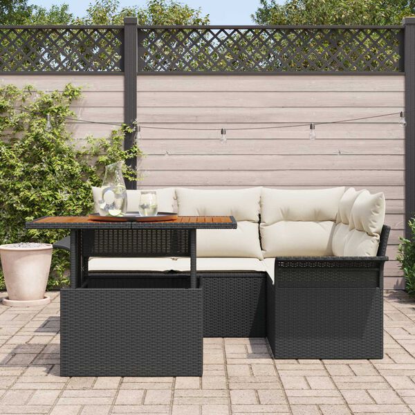 vidaXL Garten-Sofa-Set mit Speicher 5 pcs Schwarz Poly Rattan