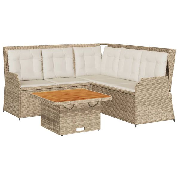 vidaXL 4-tlg. Garten-Lounge-Set mit Kissen Beige Poly Rattan