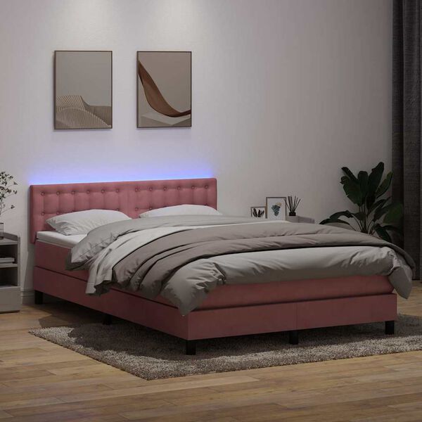 vidaXL Boxspringbett mit Matratze & LED Rosa 140x210 cm Samt