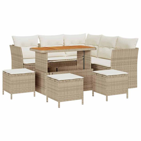 vidaXL Garten-Sofa-Set mit Kissen mit Speicher 9 pcs Beige und Creme