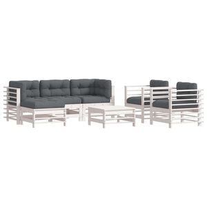 vidaXL 7-tlg. Garten-Lounge-Set mit Kissen Wei&szlig; Massivholz