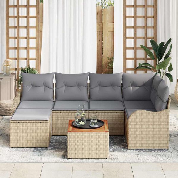 vidaXL Garten-Sofa-Set 7 pcs Beige Poly Rattan