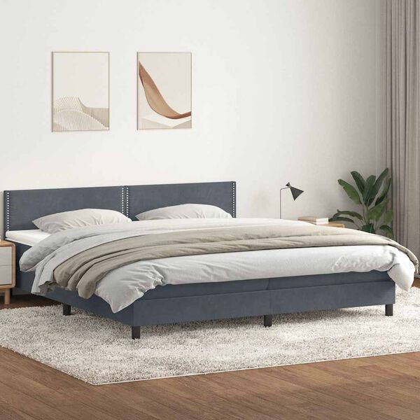 vidaXL Boxspringbett mit Matratze Dunkelgrau 200x210 cm Samt