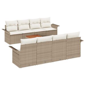 vidaXL Gartensofa-set mit Kissen 9 pcs Beige Poly-Rattan