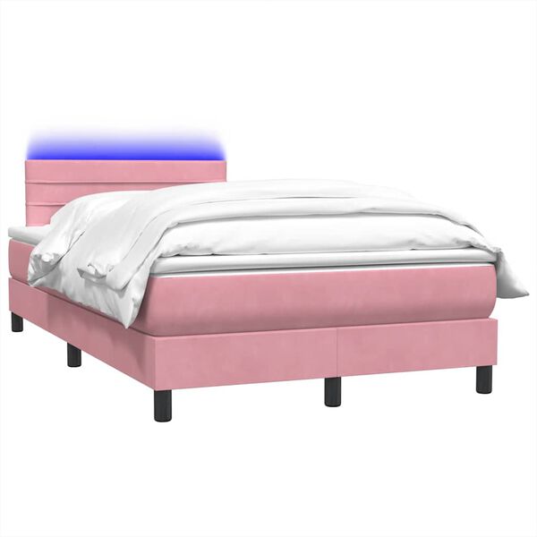 vidaXL Boxspringbett mit Matratze & LED Rosa 120x220 cm Samt