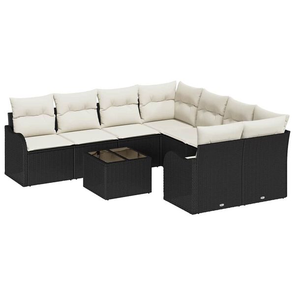 vidaXL Gartensofa-set mit Kissen mit Speicher 9 pcs Schwarz und Creme