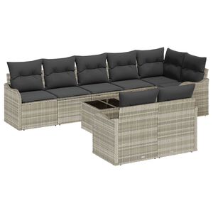 vidaXL Garten-Sofa-Set mit Kissen 9 pcs Hellgrau Poly Rattan