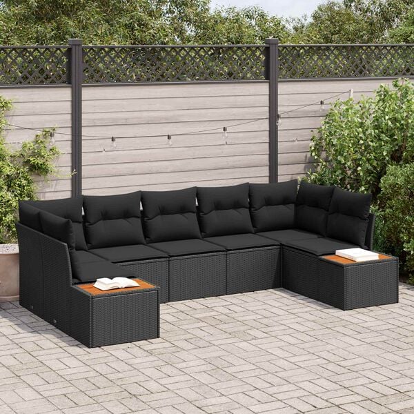 vidaXL Gartensofa-set mit Kissen mit Speicher 7 pcs Schwarz Polyrattan