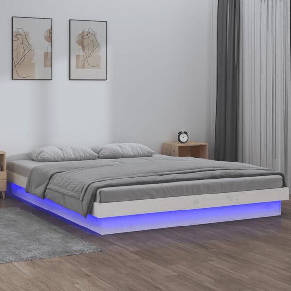 vidaXL Massivholzbett mit LEDs Wei&szlig; 140x190 cm