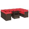 vidaXL 10-teiliges Gartensofa-Set mit Kissen, braun, Polyrattan