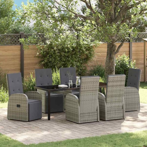 vidaXL Garten Essgruppe mit Kissen 7 pcs Grau Poly-Rattan