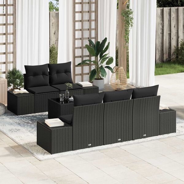 vidaXL Sofa Set mit Kissen Schwarz Poly Rattan