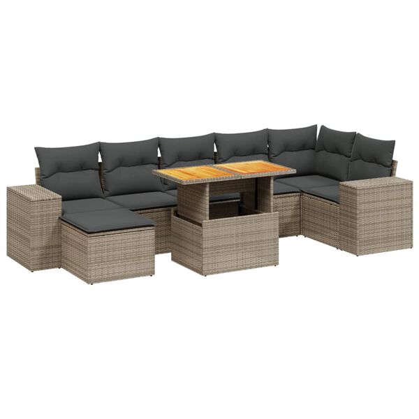 vidaXL 8-tlg. Garten-Sofagarnitur mit Kissen Grau Poly Rattan