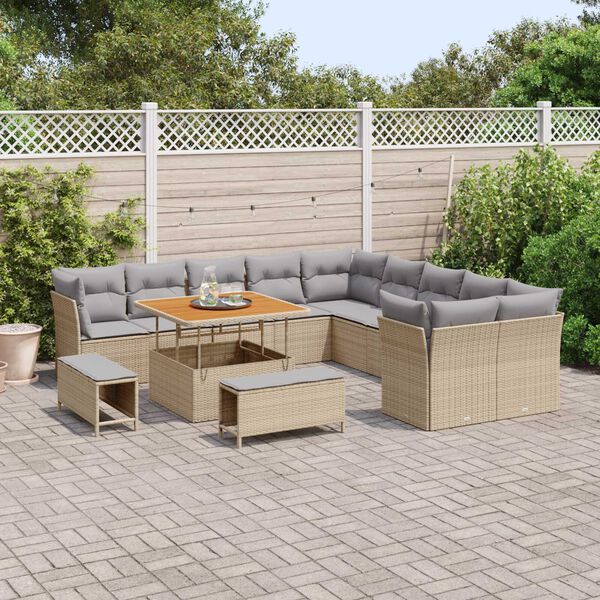 vidaXL Gartensofa-set mit Kissen 13 pcs Beige und Hellgrau Poly-Rattan