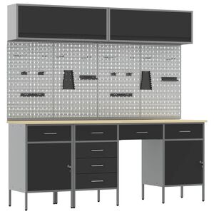 vidaXL Arbeitsschrankset mit Schubladen mit Speicher 10 stk. Schwarz