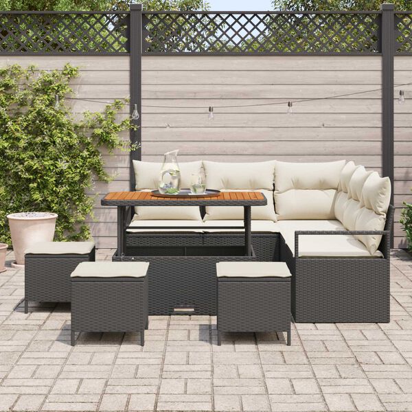 vidaXL Garten-Sofa-Set mit Kissen mit Speicher 9 pcs Schwarz und Creme