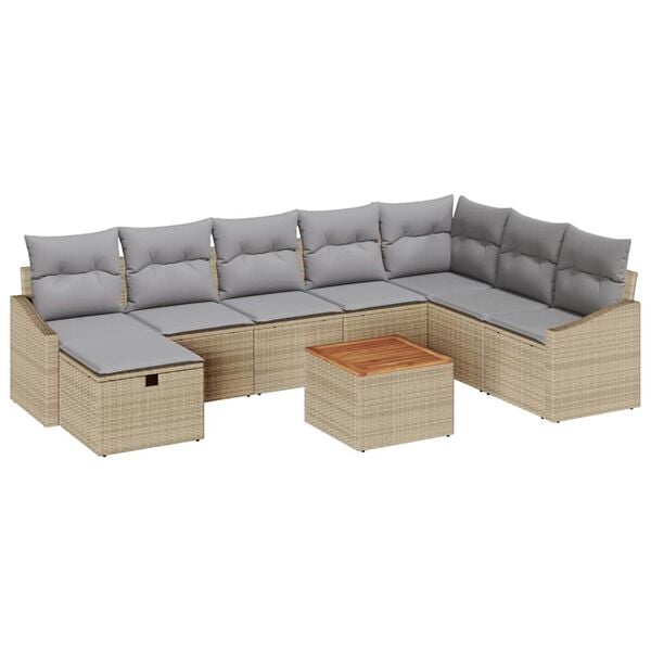 vidaXL Gartensofa-set mit Kissen mit Speicher 9 pcs Beige Poly Rattan