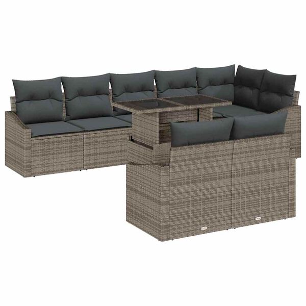 vidaXL Garten-Sofa-Set mit Kissen mit Speicher 9 pcs Grau