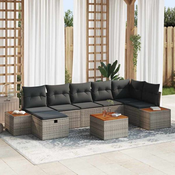 vidaXL Garten-Sofa-Set mit Kissen 8 pcs Grau Poly Rattan