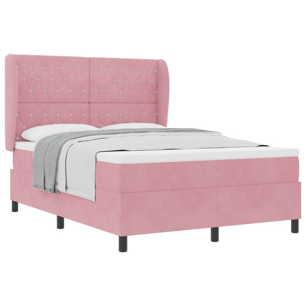 vidaXL Boxspringbett mit Matratze mit Kopfteil Rosa 190 x 140 cm Samt