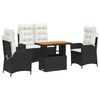 vidaXL 4-tlg. Garten-Essgruppe mit Kissen Schwarz Poly Rattan