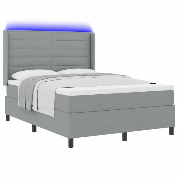 vidaXL LED Boxspringbett mit Matratze Hellgrau 160 x 200 cm Stoff