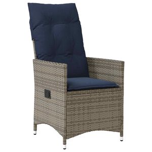 vidaXL Gartensessel Verstellbar mit Kissen Grau Poly Rattan
