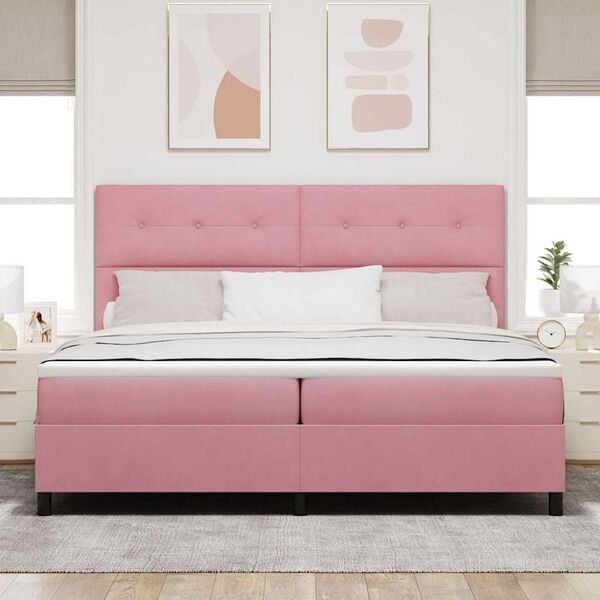 vidaXL LED Boxspringbett mit Matratze Rosa 200 x 200 cm Stoff