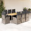 vidaXL 9-tlg. Garten-Essgruppe mit Kissen Grau Poly Rattan