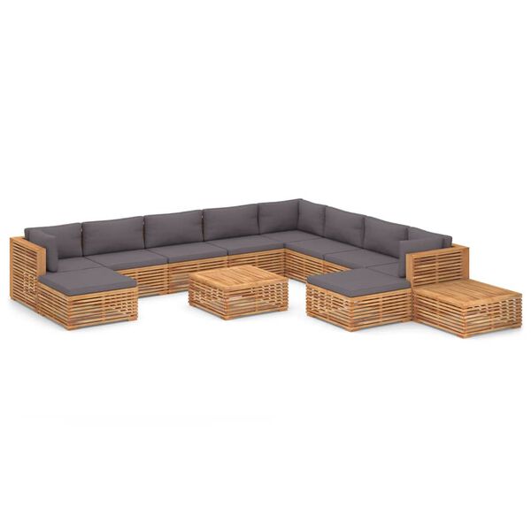 vidaXL 12-tlg. Garten-Lounge-Set mit Kissen Dunkelgrau Massivholz Teak