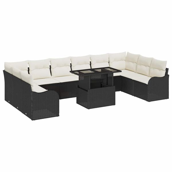 vidaXL Garten-Sofa-Set mit Kissen 11 pcs Schwarz Poly Rattan